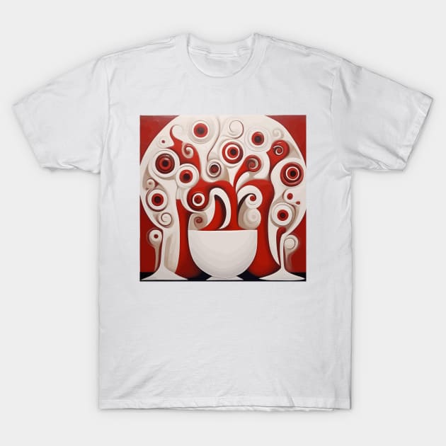 Red and White Abstract Flowers in a White Vase T-Shirt by bragova